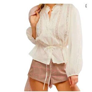 Free People Best of Me White Blouse MSRP $128 Womens XS Prairie Peasant Boho
